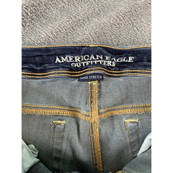 American Eagle Super Stretch Kick Boot Blue Jeans Women Size 8 Cow Print Flare - Picture 5 of 10